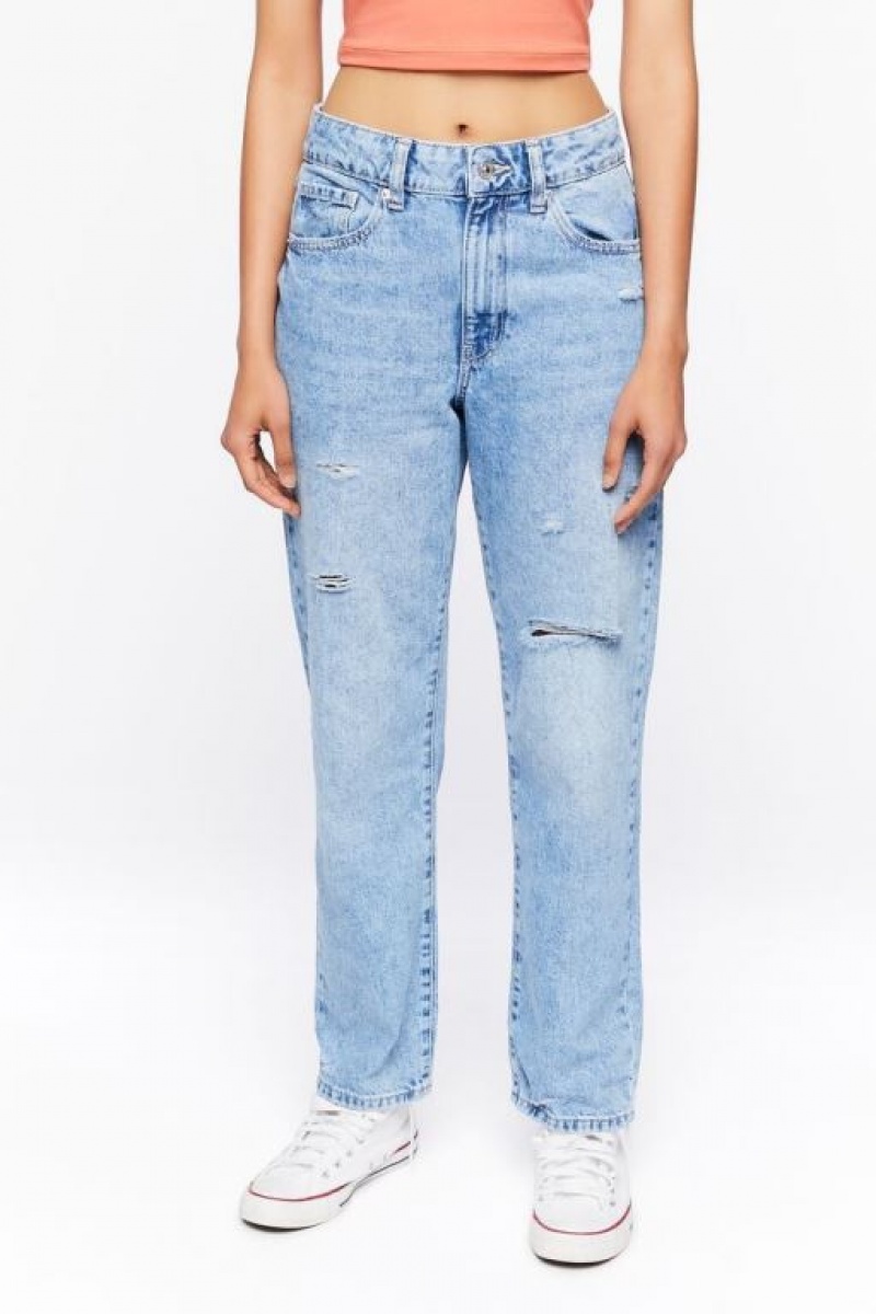 Jeans Forever 21 Distressed Directo Leg Mujer Azules Claro | iDrfQPzJKeN