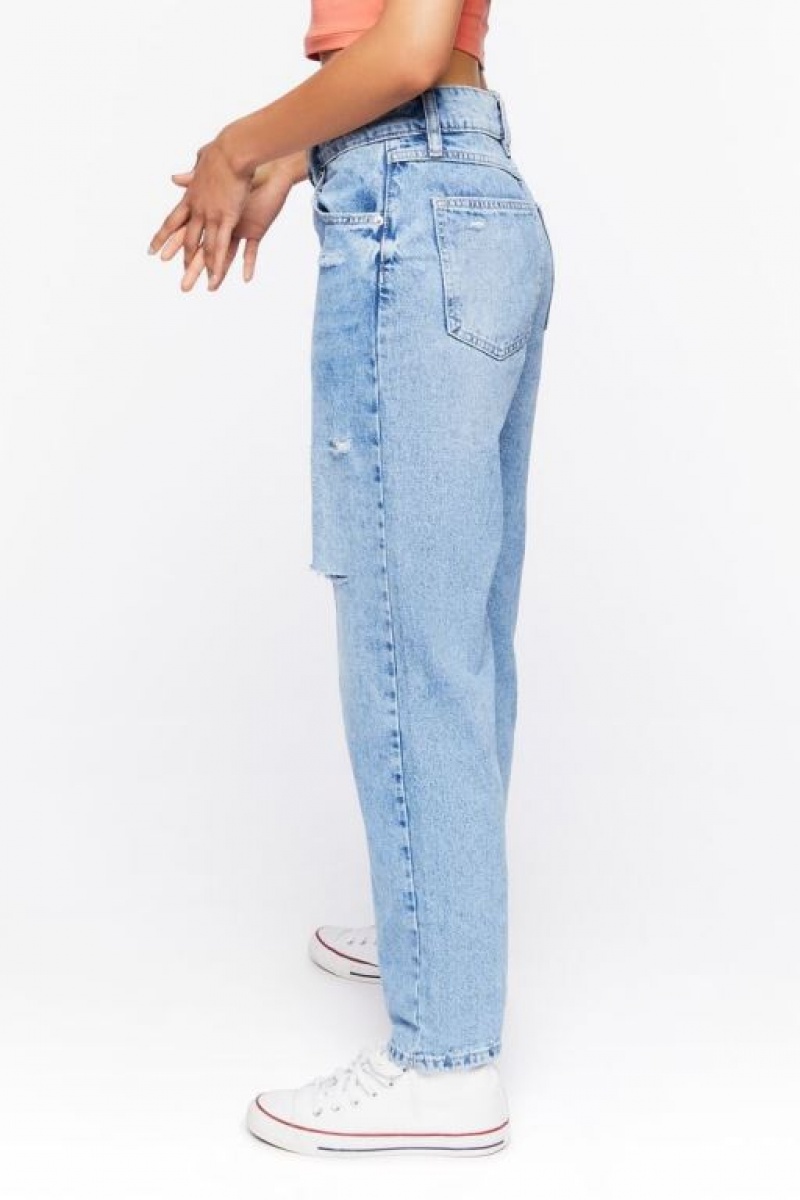 Jeans Forever 21 Distressed Directo Leg Mujer Azules Claro | iDrfQPzJKeN