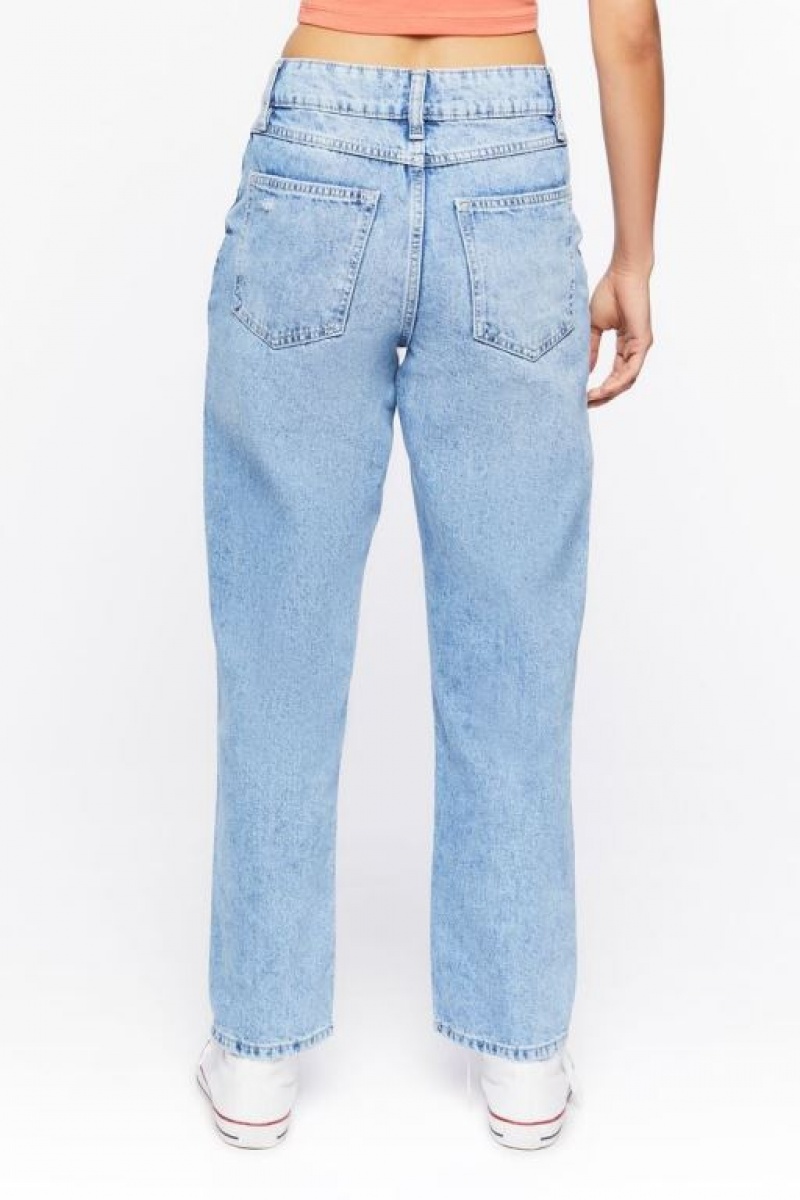 Jeans Forever 21 Distressed Directo Leg Mujer Azules Claro | iDrfQPzJKeN