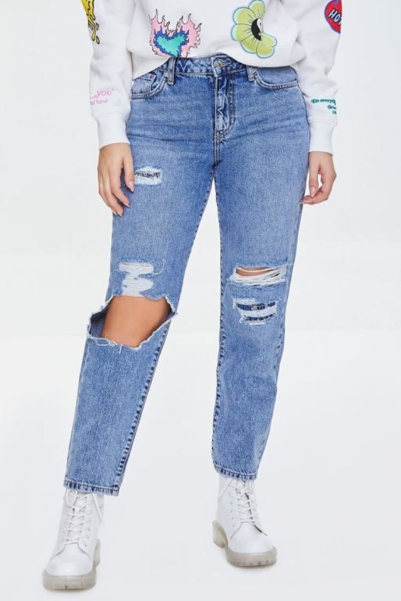 Jeans Forever 21 Distressed Directo Leg Mujer Azules Claro | 7n9ZvBZQjUc