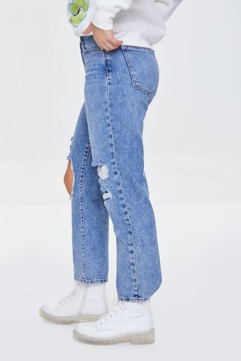 Jeans Forever 21 Distressed Directo Leg Mujer Azules Claro | 7n9ZvBZQjUc