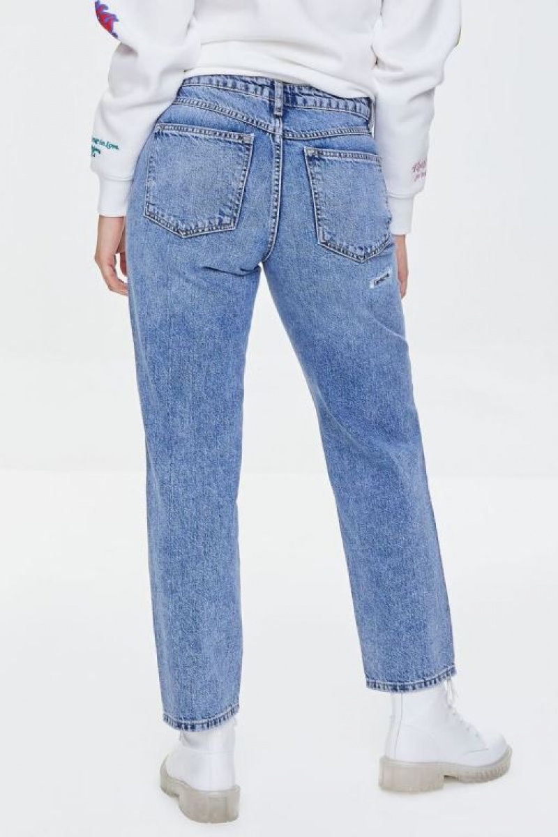 Jeans Forever 21 Distressed Directo Leg Mujer Azules Claro | 7n9ZvBZQjUc