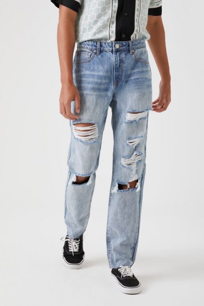 Jeans Forever 21 Distressed Directo Leg Hombre Azules Claro | CHaSnRVhiKK