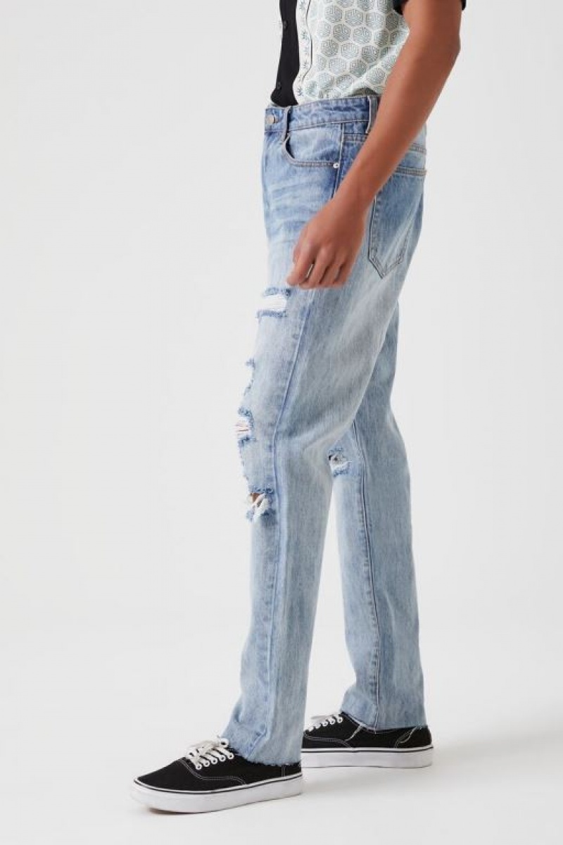 Jeans Forever 21 Distressed Directo Leg Hombre Azules Claro | CHaSnRVhiKK