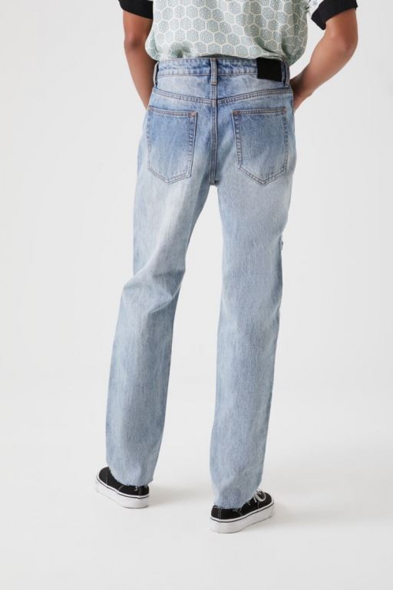 Jeans Forever 21 Distressed Directo Leg Hombre Azules Claro | CHaSnRVhiKK