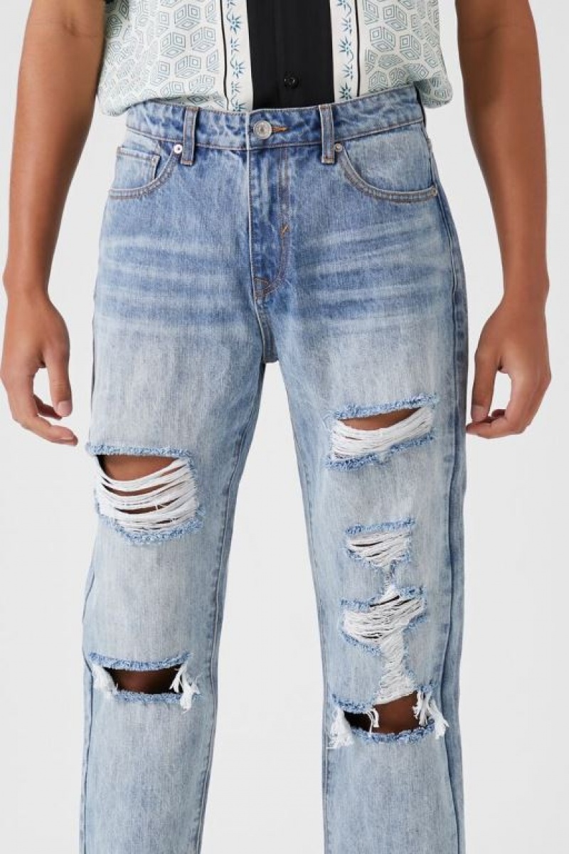 Jeans Forever 21 Distressed Directo Leg Hombre Azules Claro | CHaSnRVhiKK