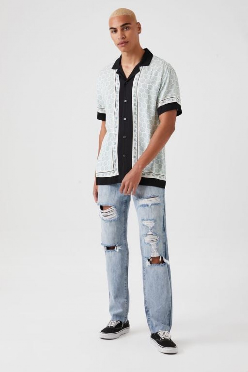 Jeans Forever 21 Distressed Directo Leg Hombre Azules Claro | CHaSnRVhiKK