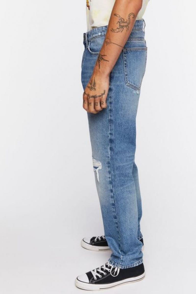 Jeans Forever 21 Distressed Directo Leg Hombre Azules | W20WLMVbKx3