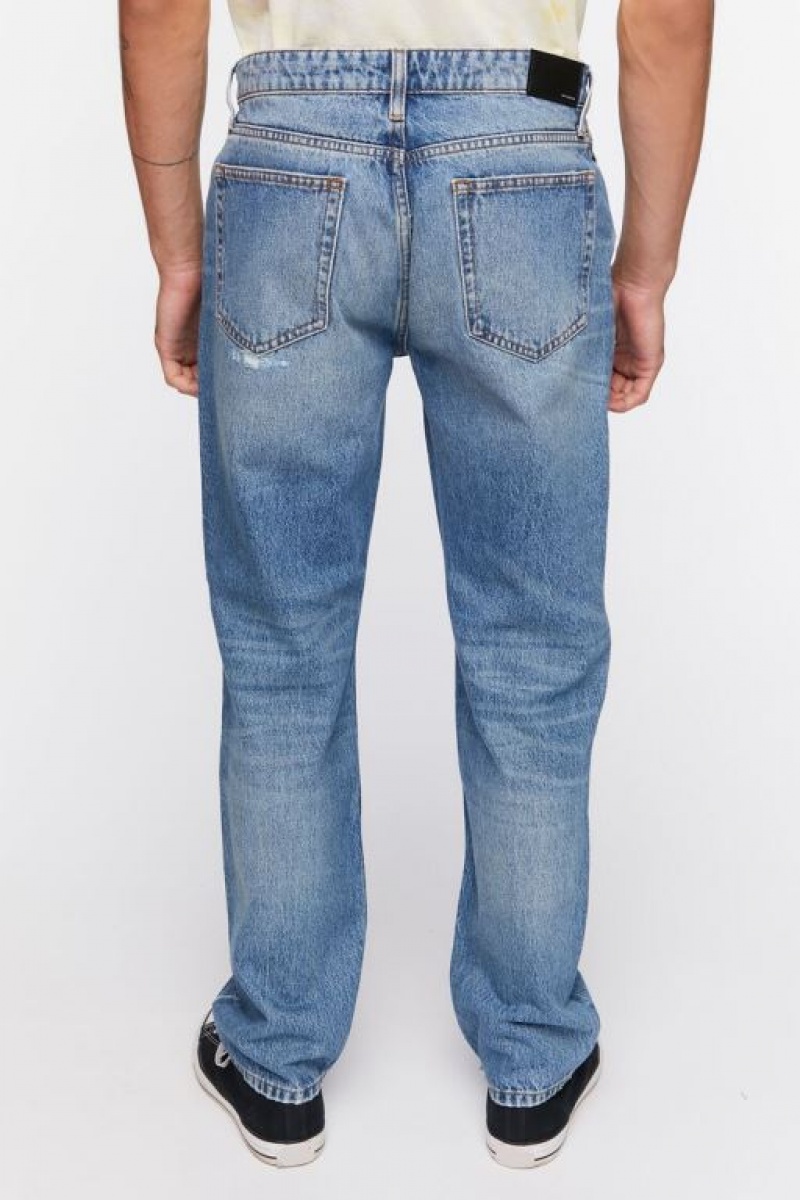 Jeans Forever 21 Distressed Directo Leg Hombre Azules | W20WLMVbKx3