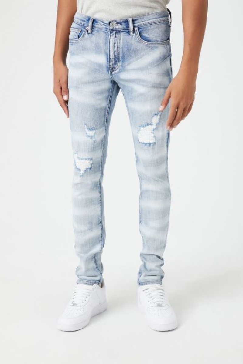 Jeans Forever 21 Distressed Faded Wash Flaco Hombre Azules Claro | fsS5NDvFnS2