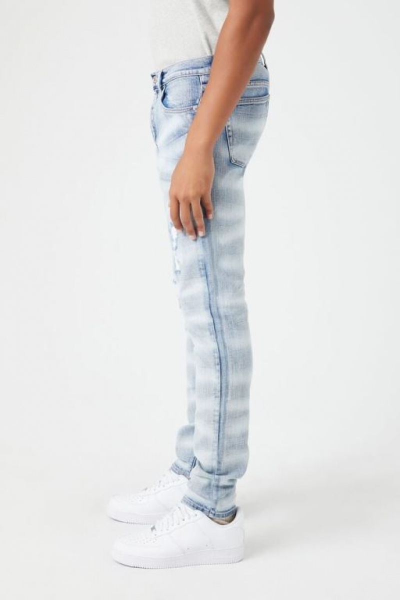 Jeans Forever 21 Distressed Faded Wash Flaco Hombre Azules Claro | fsS5NDvFnS2