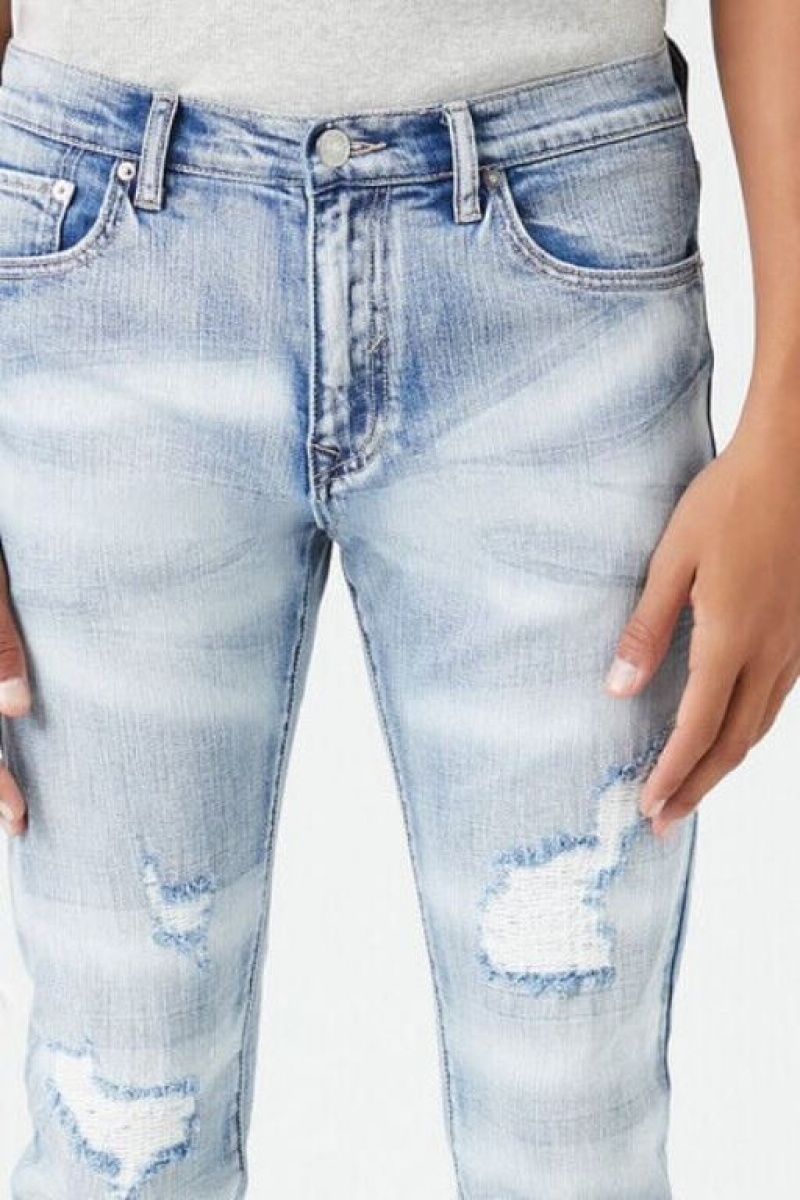 Jeans Forever 21 Distressed Faded Wash Flaco Hombre Azules Claro | fsS5NDvFnS2