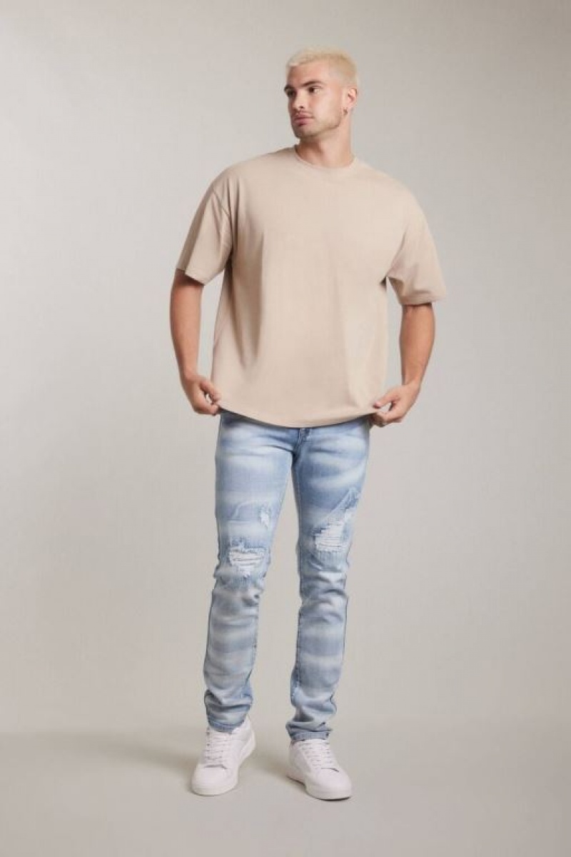 Jeans Forever 21 Distressed Faded Wash Flaco Hombre Azules Claro | fsS5NDvFnS2