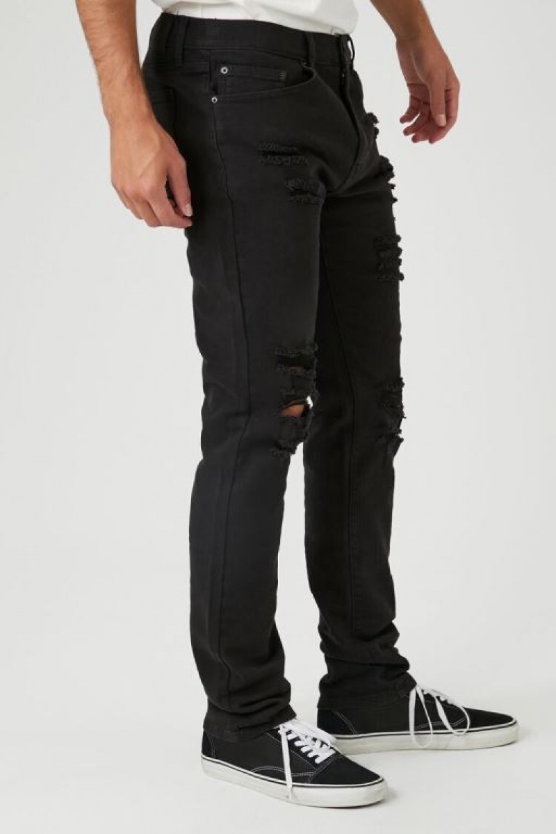 Jeans Forever 21 Distressed Flaco Hombre Negras | v2lk9Slt6om