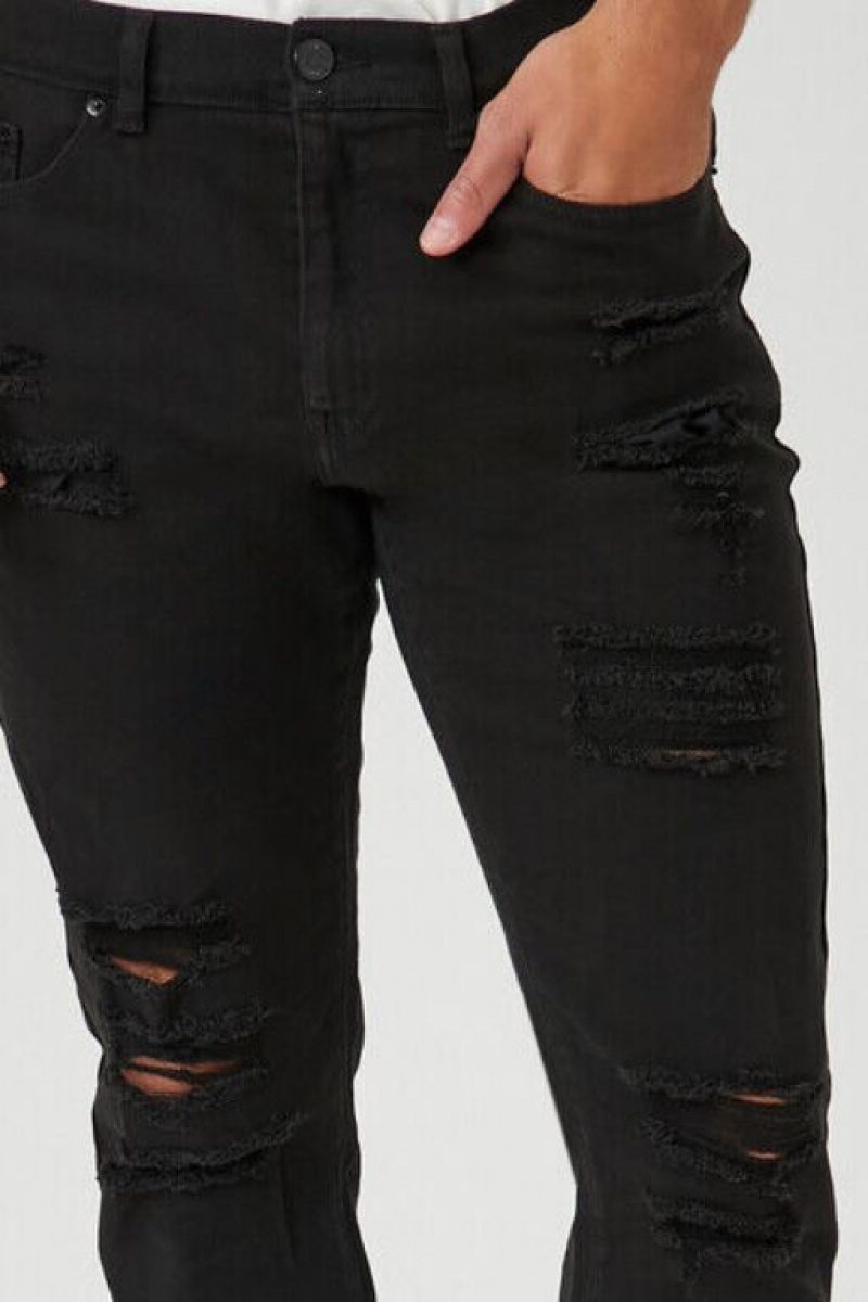 Jeans Forever 21 Distressed Flaco Hombre Negras | v2lk9Slt6om