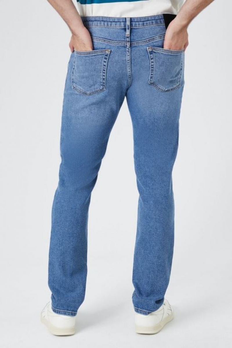 Jeans Forever 21 Distressed Flaco Hombre Azules | QwI43JLh8Aj