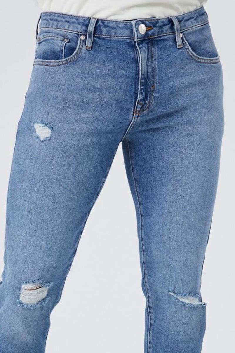 Jeans Forever 21 Distressed Flaco Hombre Azules | QwI43JLh8Aj