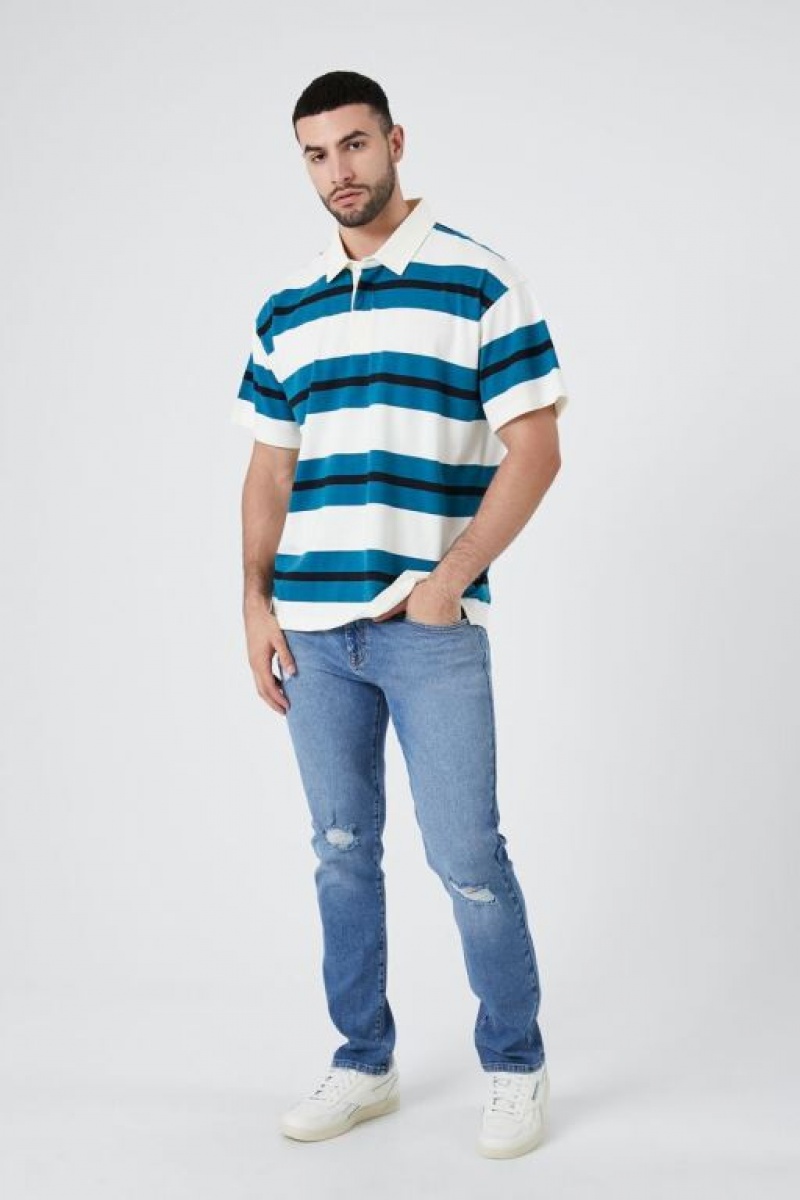 Jeans Forever 21 Distressed Flaco Hombre Azules | QwI43JLh8Aj