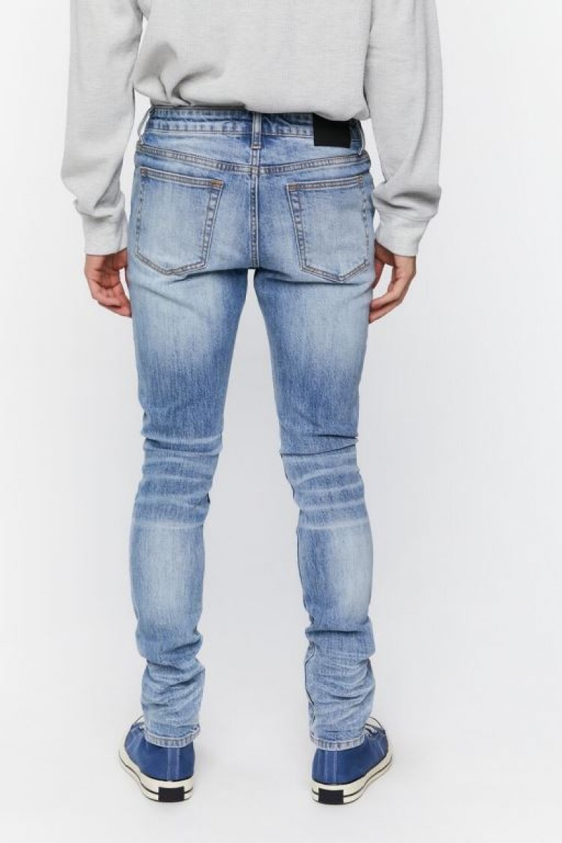 Jeans Forever 21 Distressed Flaco Hombre Azules | GayKgpfO6ou