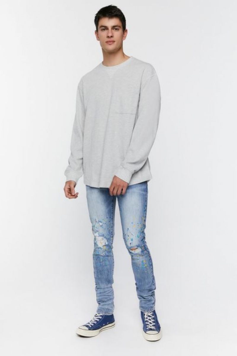 Jeans Forever 21 Distressed Flaco Hombre Azules | GayKgpfO6ou