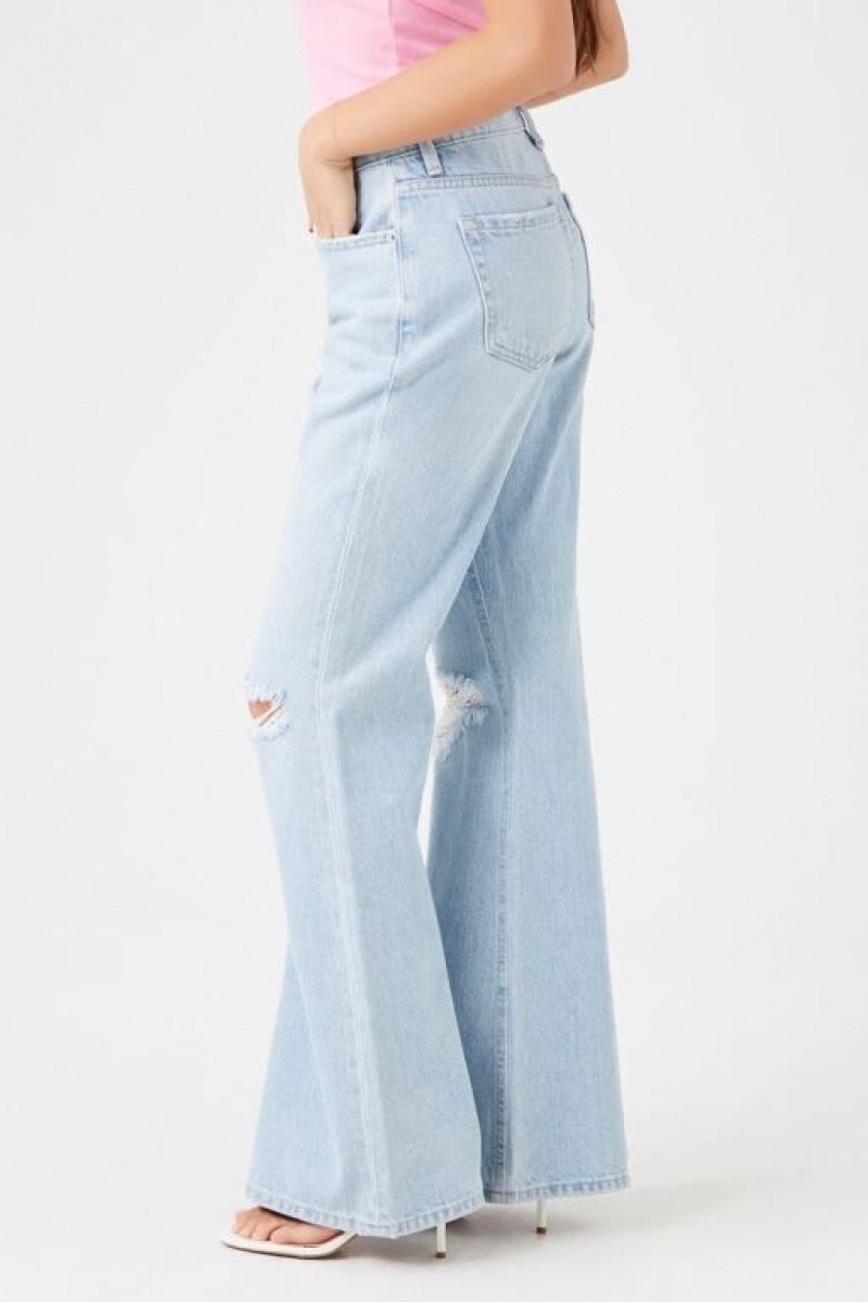 Jeans Forever 21 Distressed Flare Mujer Azules Claro | OmGnXsV2jiT