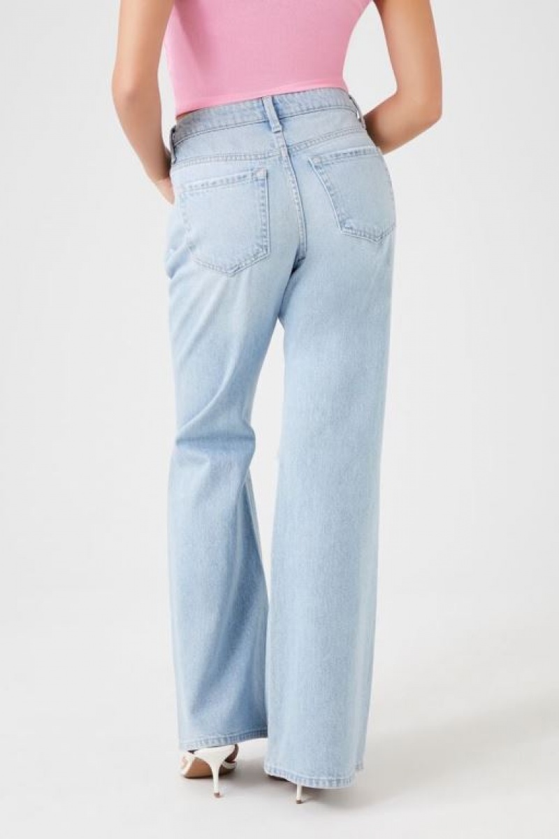 Jeans Forever 21 Distressed Flare Mujer Azules Claro | OmGnXsV2jiT