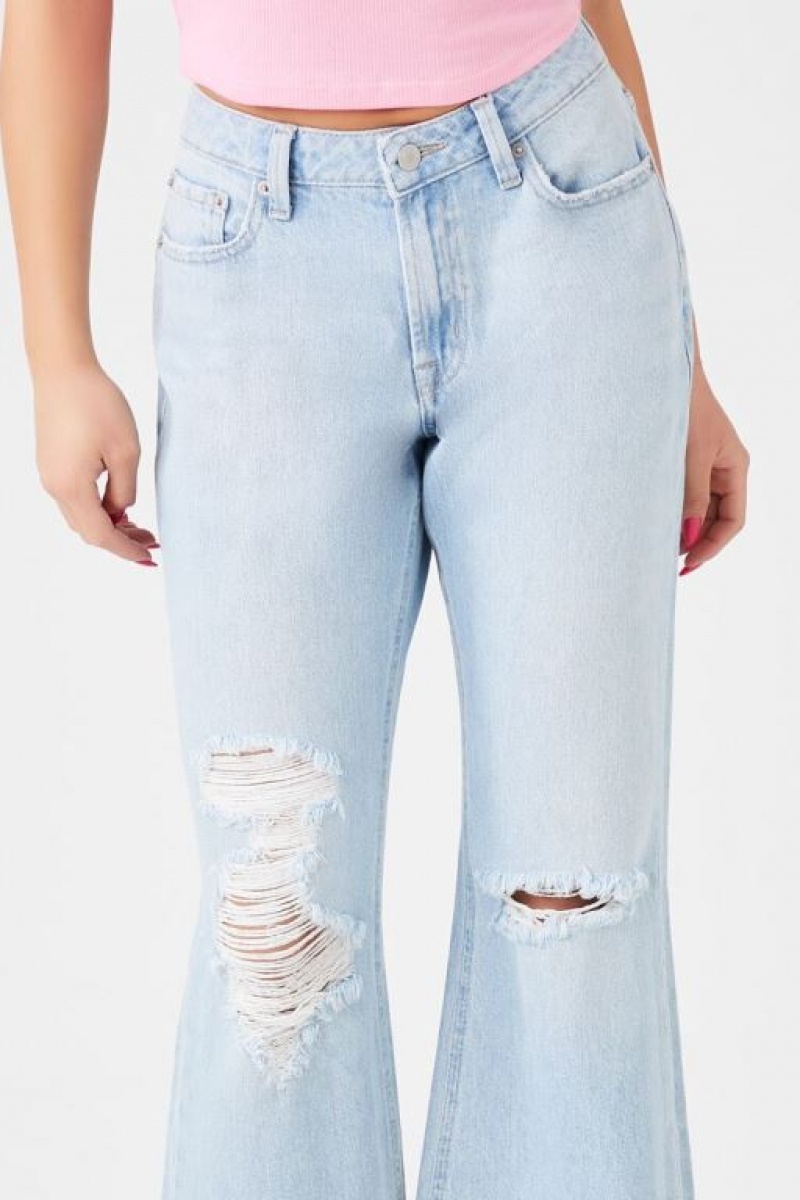 Jeans Forever 21 Distressed Flare Mujer Azules Claro | OmGnXsV2jiT