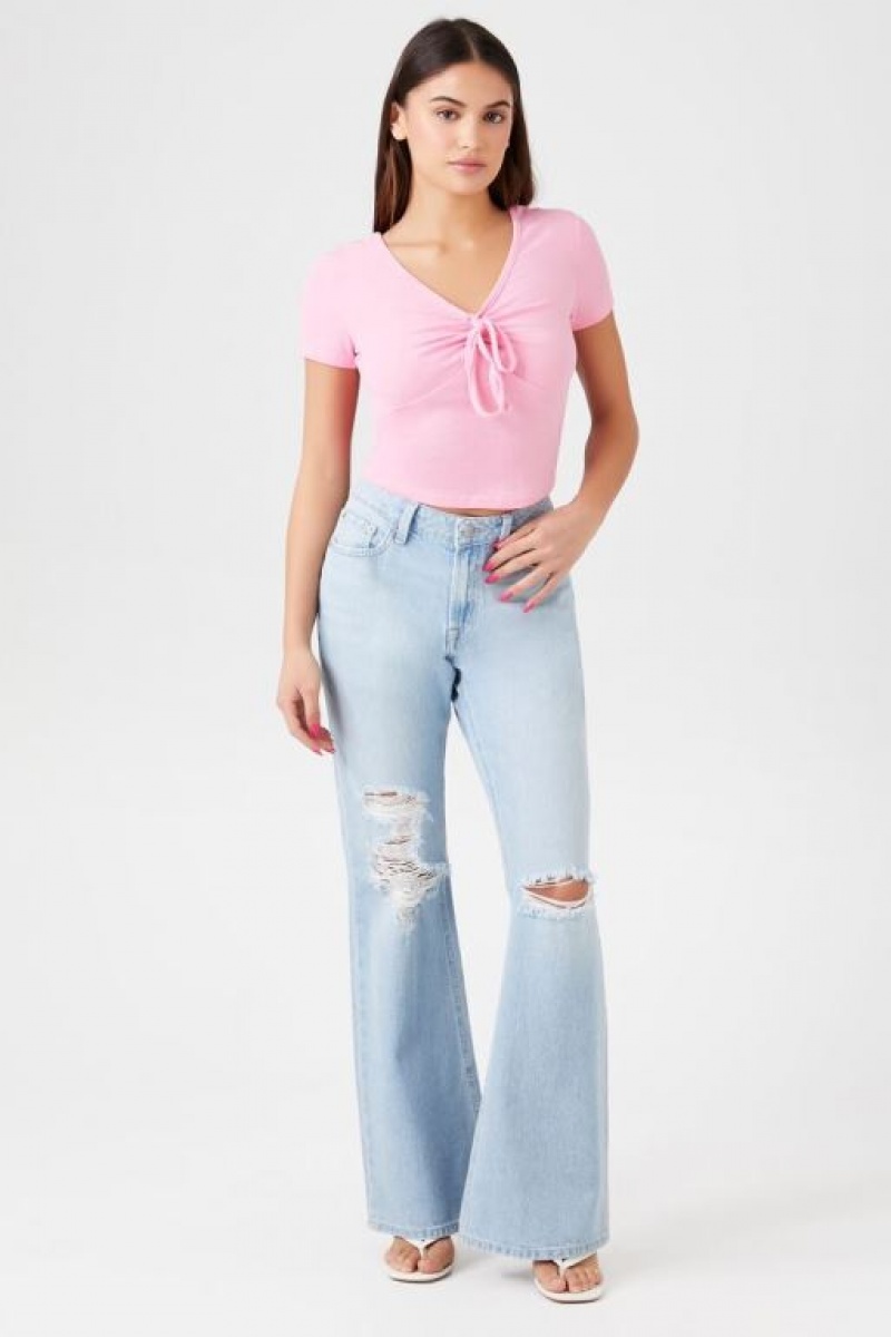 Jeans Forever 21 Distressed Flare Mujer Azules Claro | OmGnXsV2jiT