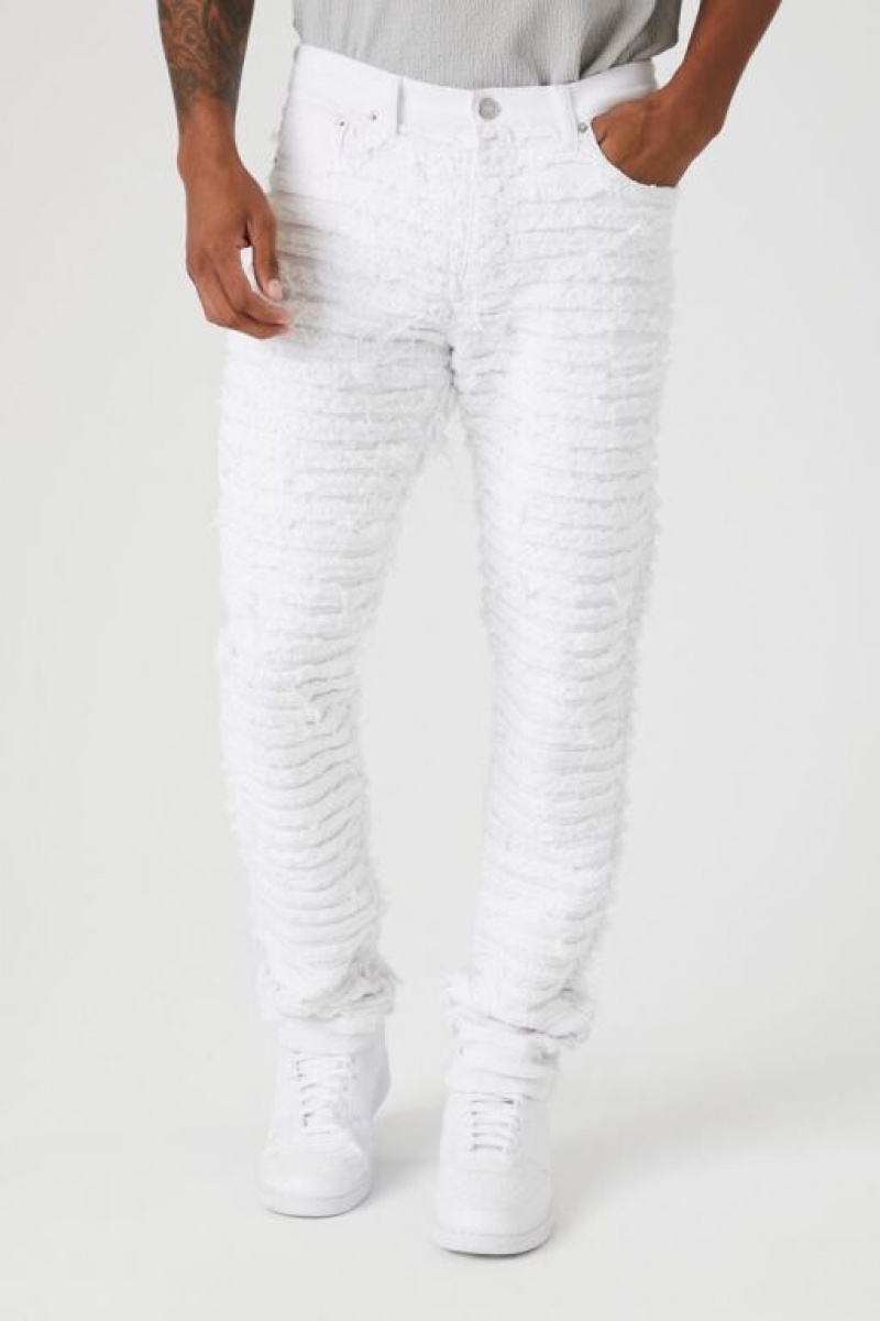 Jeans Forever 21 Distressed Frayed Flaco Hombre Blancas | 2FqSB79eQ9f