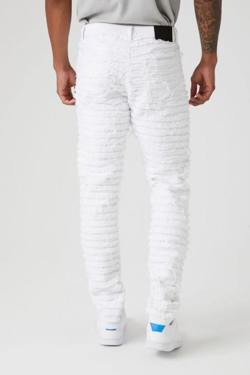 Jeans Forever 21 Distressed Frayed Flaco Hombre Blancas | 2FqSB79eQ9f