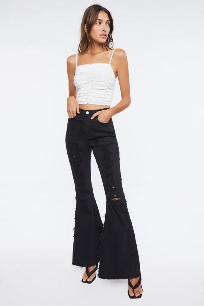 Jeans Forever 21 Distressed High Rise Flare Mujer Negras | Ca1o86R8ouD