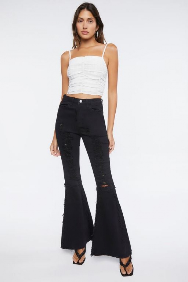 Jeans Forever 21 Distressed High Rise Flare Mujer Negras | Ca1o86R8ouD