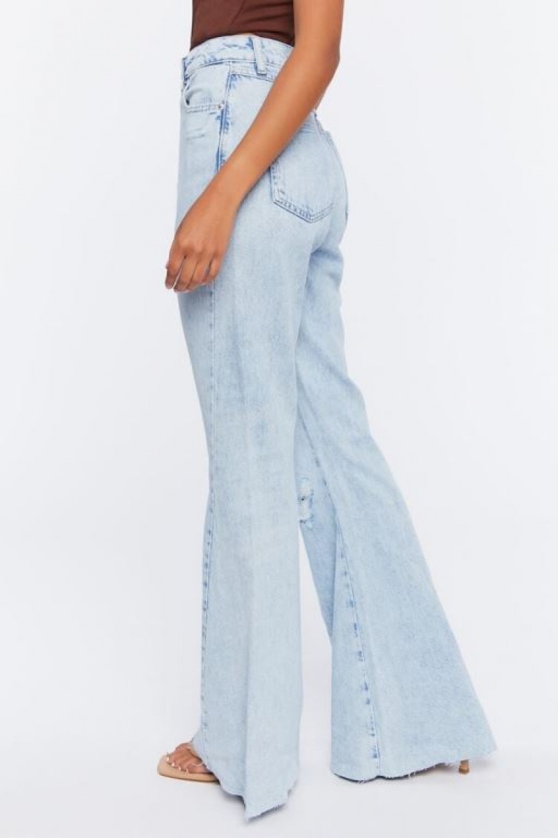 Jeans Forever 21 Distressed High Rise Flare Mujer Azules Claro | LPbrFeAZtEI