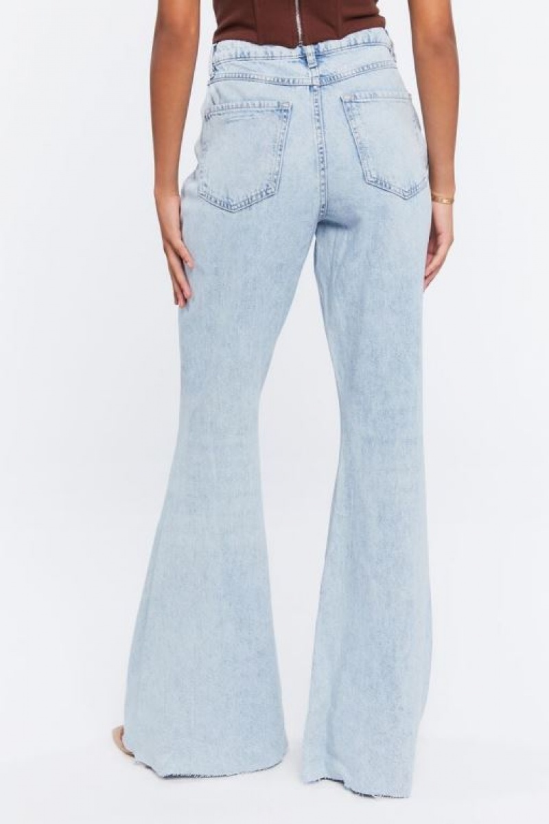 Jeans Forever 21 Distressed High Rise Flare Mujer Azules Claro | LPbrFeAZtEI