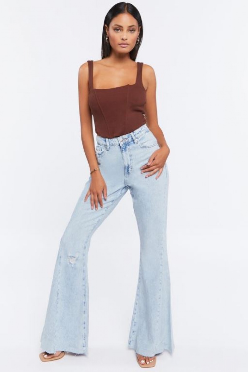 Jeans Forever 21 Distressed High Rise Flare Mujer Azules Claro | LPbrFeAZtEI