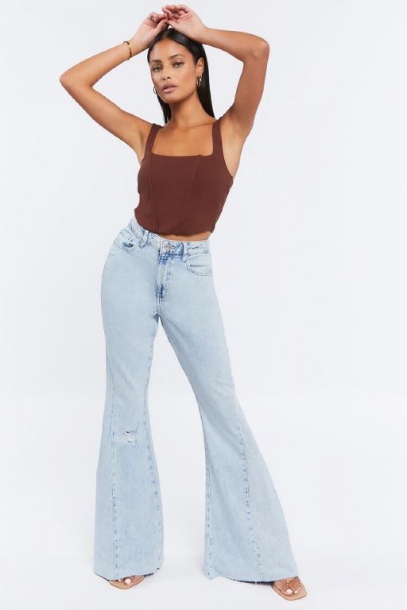 Jeans Forever 21 Distressed High Rise Flare Mujer Azules Claro | LPbrFeAZtEI