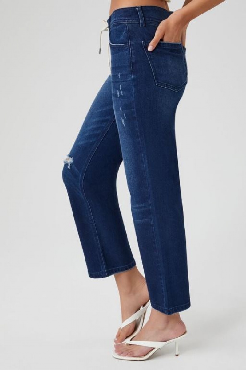 Jeans Forever 21 Distressed Lace Up Flare Mujer Azules Oscuro | bJitBcOmogB