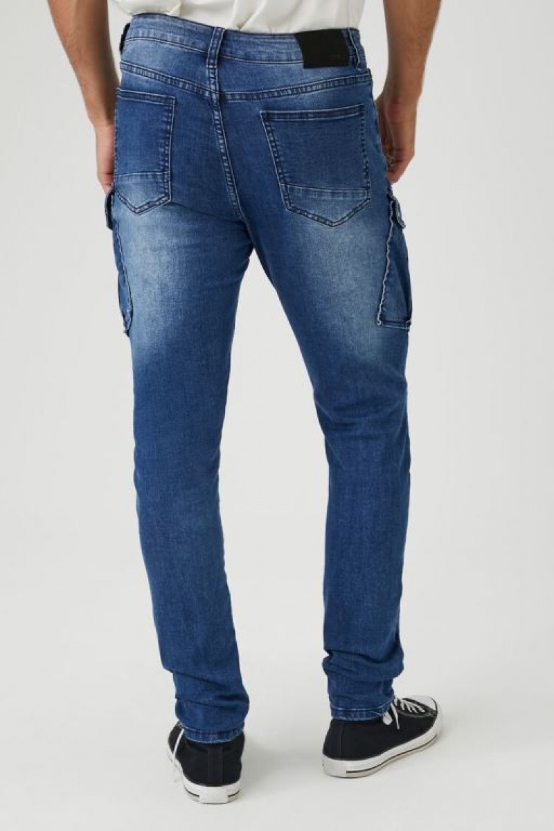 Jeans Forever 21 Distressed Moto Flaco Hombre Azules | BLsBcd26zLr