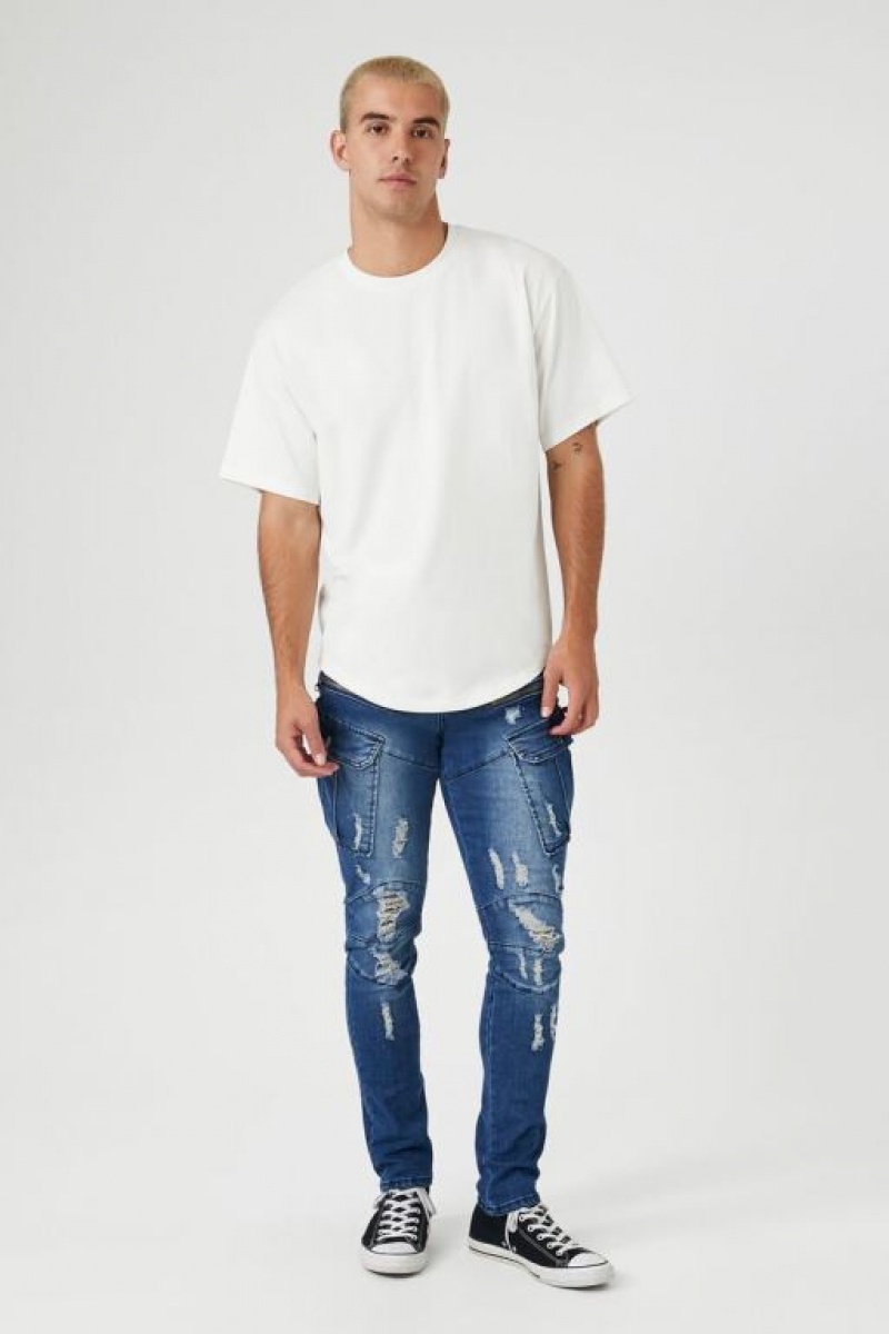 Jeans Forever 21 Distressed Moto Flaco Hombre Azules | BLsBcd26zLr