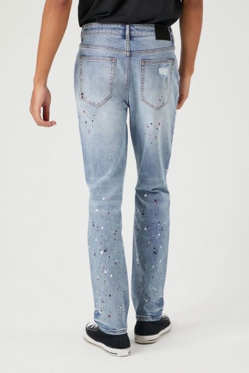 Jeans Forever 21 Distressed Paint Splatter Hombre Azules Oscuro | ICwjPxguMim