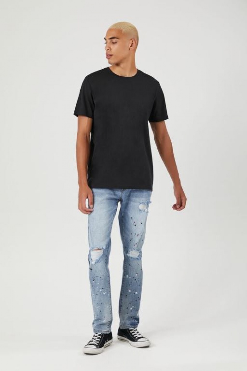 Jeans Forever 21 Distressed Paint Splatter Hombre Azules Oscuro | ICwjPxguMim