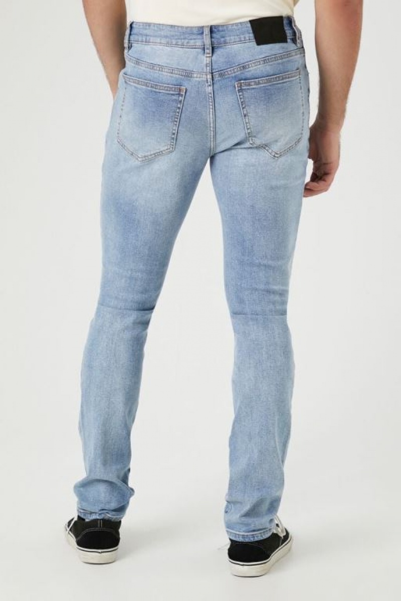 Jeans Forever 21 Distressed Reworked Flaco Hombre Azules Claro | dowpmkMVk7t