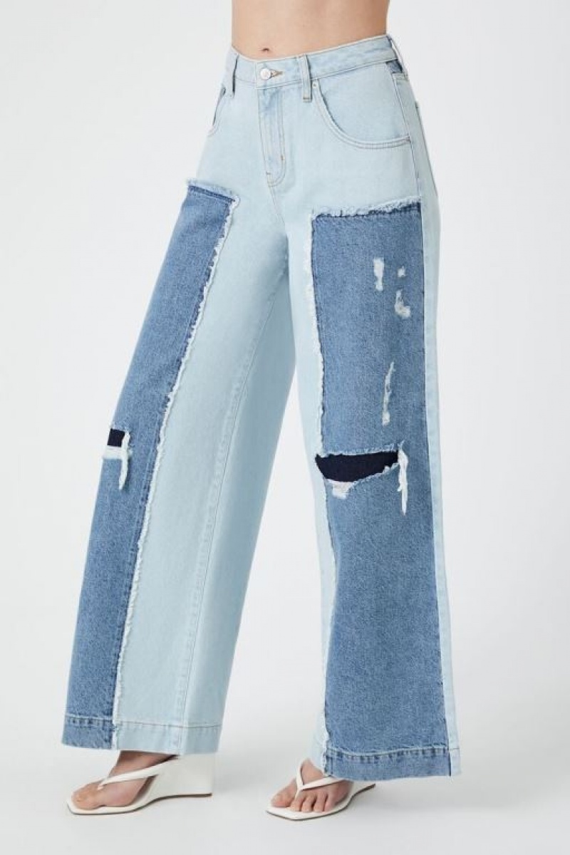 Jeans Forever 21 Distressed Reworked Wide Leg Mujer Azules Claro | shOnhxv7vhg