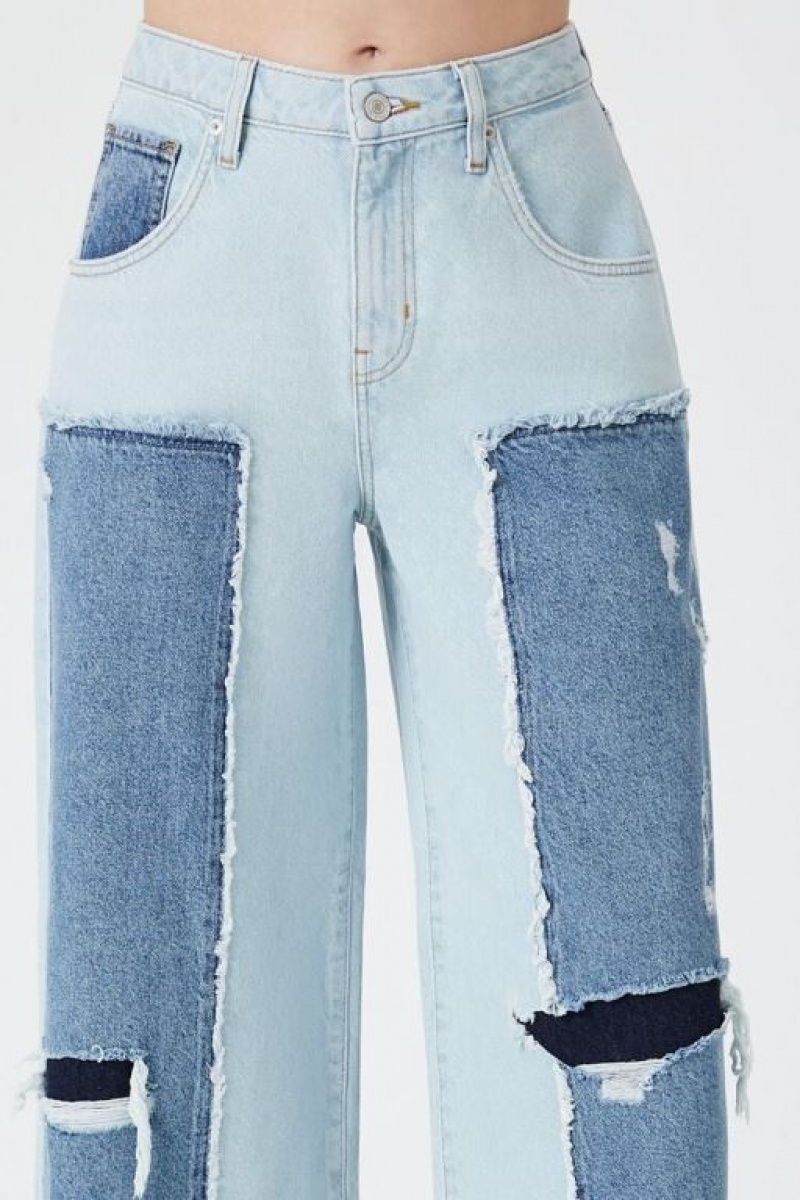 Jeans Forever 21 Distressed Reworked Wide Leg Mujer Azules Claro | shOnhxv7vhg