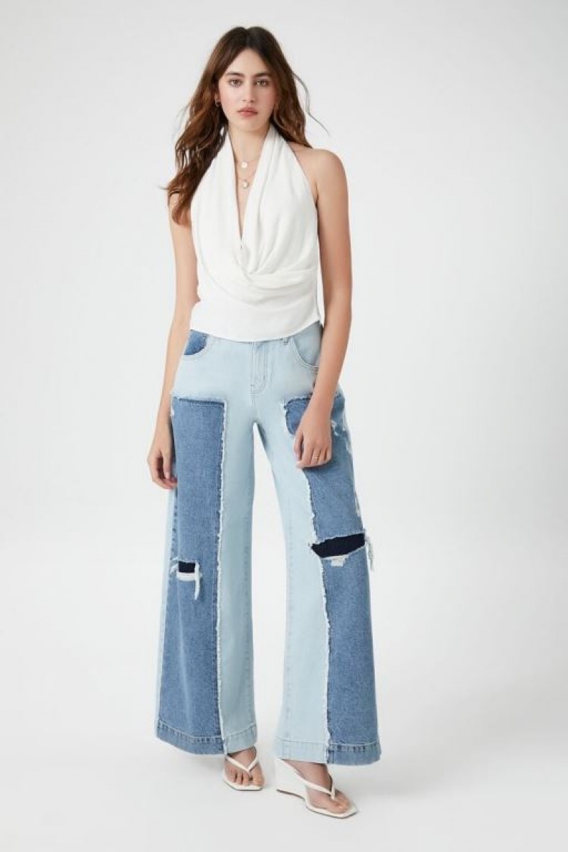 Jeans Forever 21 Distressed Reworked Wide Leg Mujer Azules Claro | shOnhxv7vhg