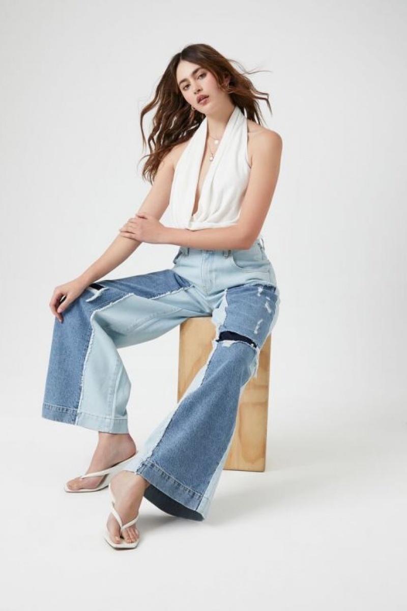 Jeans Forever 21 Distressed Reworked Wide Leg Mujer Azules Claro | shOnhxv7vhg