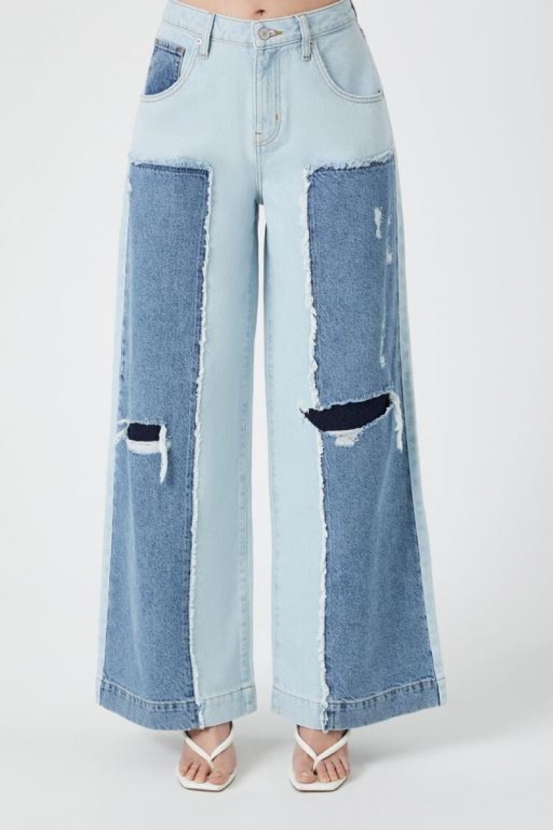 Jeans Forever 21 Distressed Reworked Wide Leg Mujer Azules Claro | shOnhxv7vhg