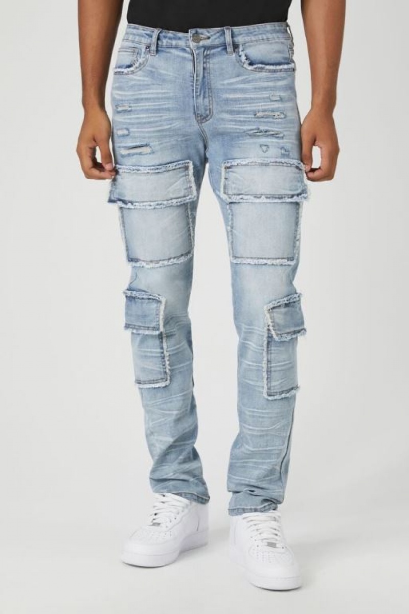 Jeans Forever 21 Distressed Slim Fit Cargo Hombre Azules | ELo6YmnJXCB