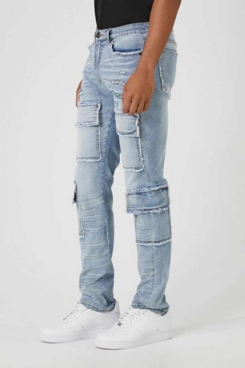 Jeans Forever 21 Distressed Slim Fit Cargo Hombre Azules | ELo6YmnJXCB