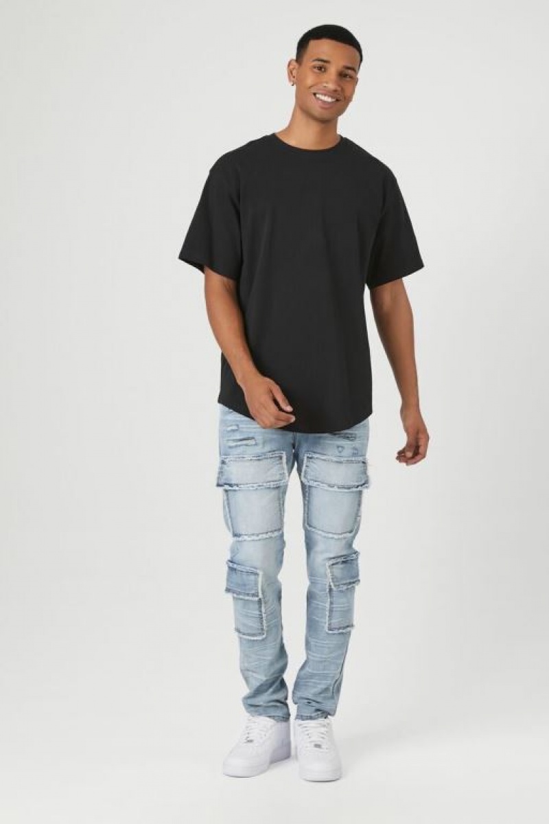 Jeans Forever 21 Distressed Slim Fit Cargo Hombre Azules | ELo6YmnJXCB